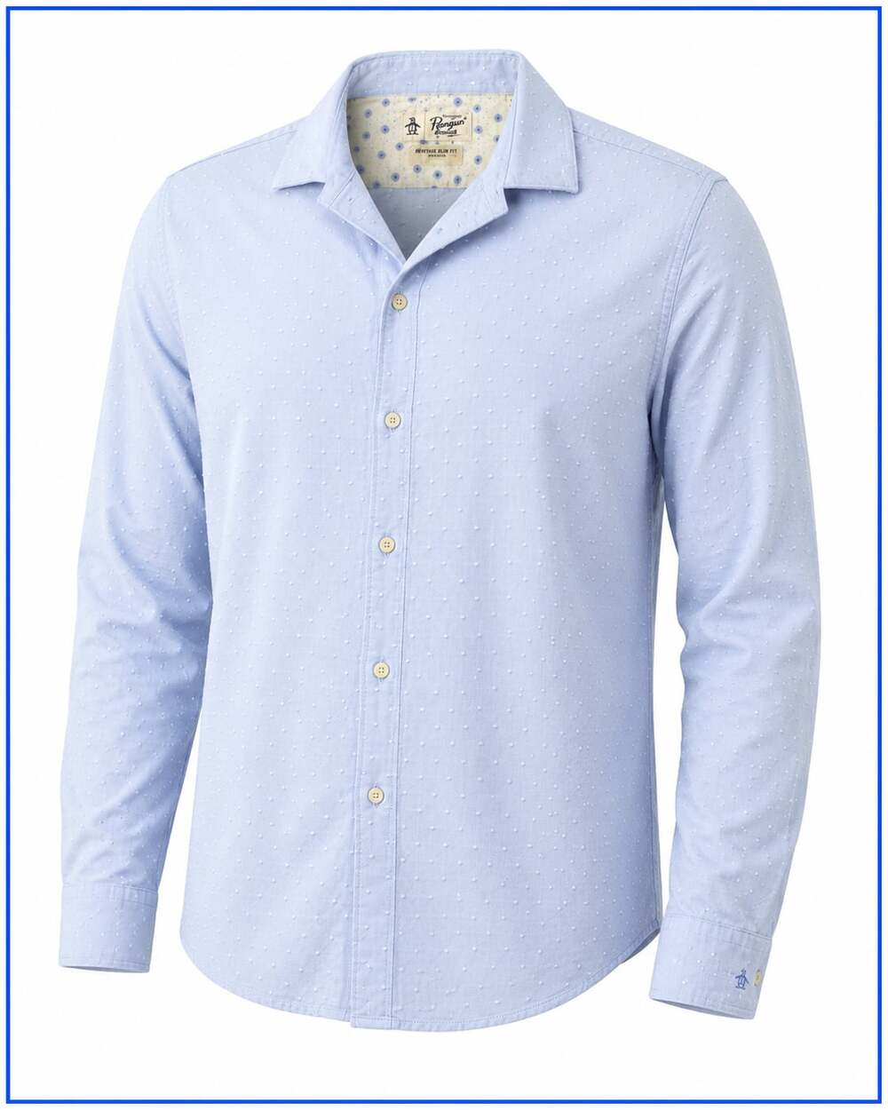 Original Penguin Men's Light Blue Dotted Long Sleeve Button-Up Shirt